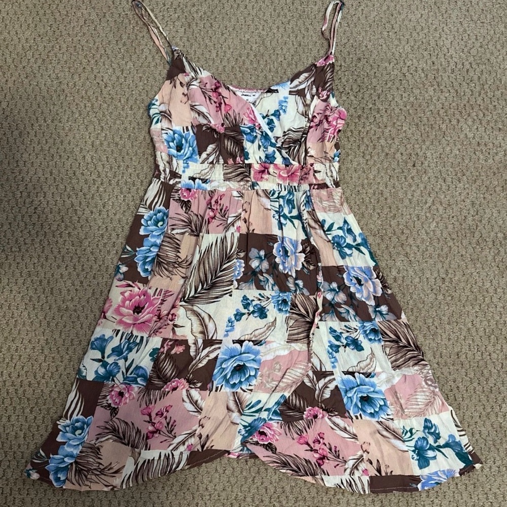 O'Neill Floral Patchwork Dress in Pink, Blue, and Brown